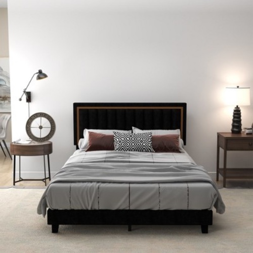 Trinity Upholstered Platform Bed with Adjustable Tufted Headboard and Heavy-Duty Metal Foundation Full