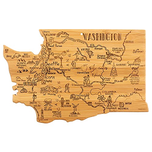 Totally Bamboo Destination Washington State Shaped Serving and Cutting Board, Includes Hang Tie for Wall Display
