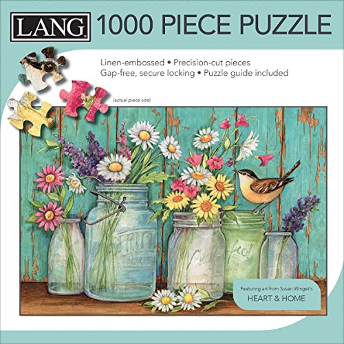 LANG - 1000 Piece Puzzle -Mason Flowers, Artwork by Susan Winget - Linen Finish - 29Ó x 20" Completed - Mason Flowers