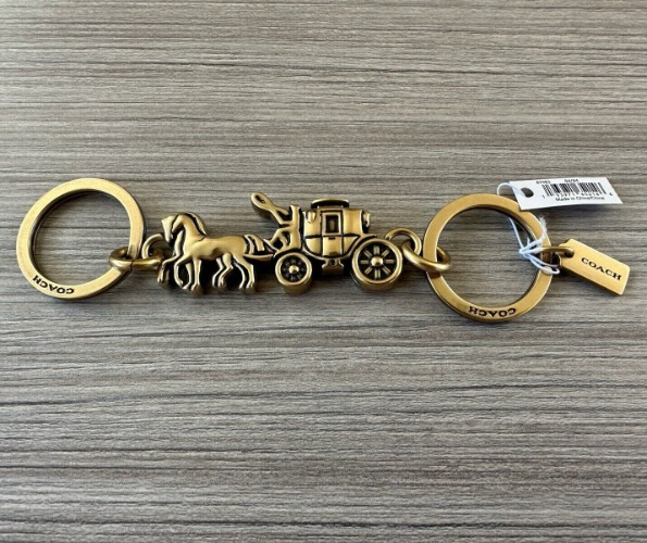 NWT Coach Metal Horse and Carriage Valet Brass Bag Charm Keychain Key Fob 87983