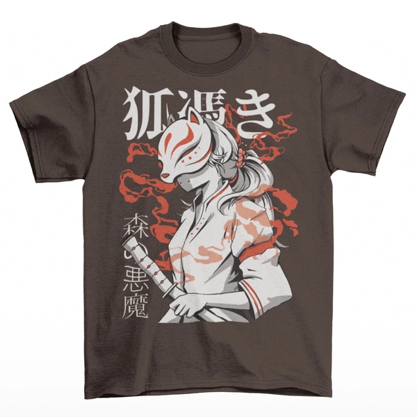 Kitsune Warrior Japanese T-Shirt - Fox Samurai Shirt, Fox Spirit Shirt, Japanese Myth Tee, Kitsune Fox Spirit, Anime Gift, Unisex