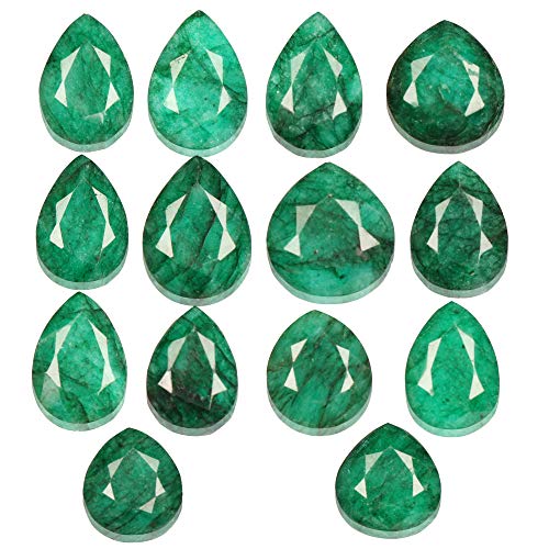 GEMHUB Natural Green Emerald Gemstone, Pear Cut Green Emerald, Loose Green Emerald, Emerald Gemstone Lot for Jewelry 14 Pcs