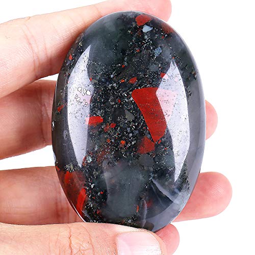 Loveliome Africa Bloodstone Oval Polished Worry Stones, Natural Oval Palm Pocket Healing Crystal Massage Energy Stones - 1-grey Red-africa Bloodstone