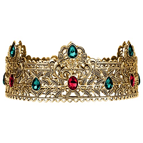CROWN GUIDE Black King Crowns for Men Gothic, Royal Crown with Green Rhinestone, Birthday Cosplay Homecoming Party Decoration - Gold