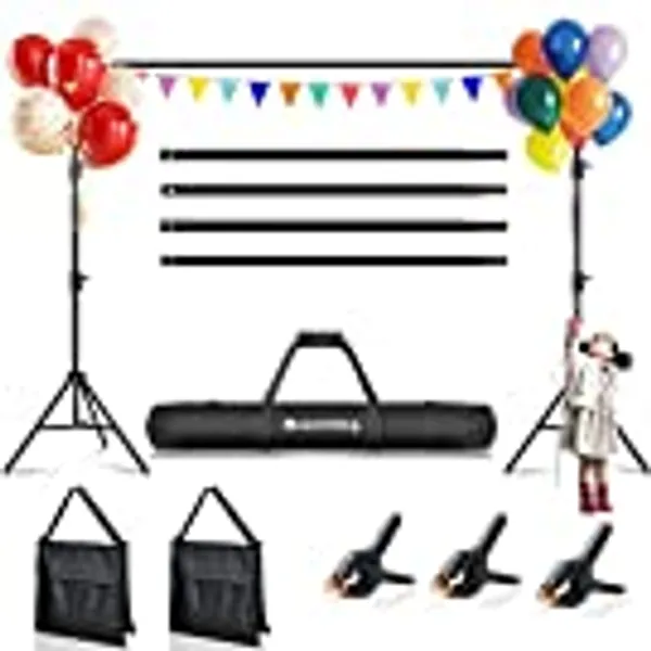 2M x 3M/6.5ft x 10ft Photo Backdrop Stand Kit Photography Studio Background Support System with 3 Clamps Carrying Case Heavy Duty Stand for Video Shooting Portrait