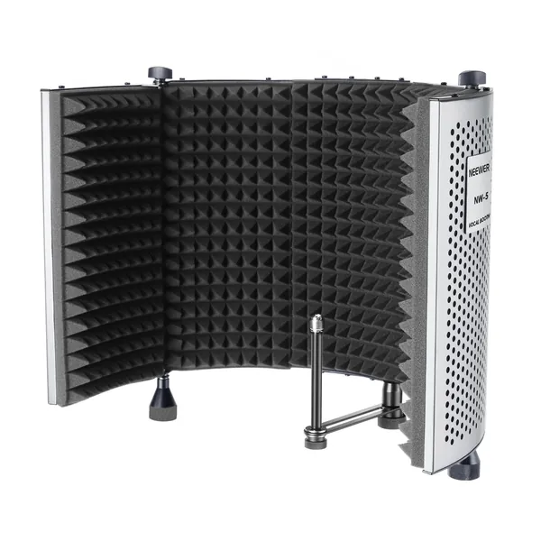 Neewer NW-5 Foldable Adjustable Portable Sound Absorbing Vocal Recording Panel, Aluminum Acoustic Isolation Microphone Shield with High-Density Foam, Non-slip Feet for Stand Mount or Desktop Use