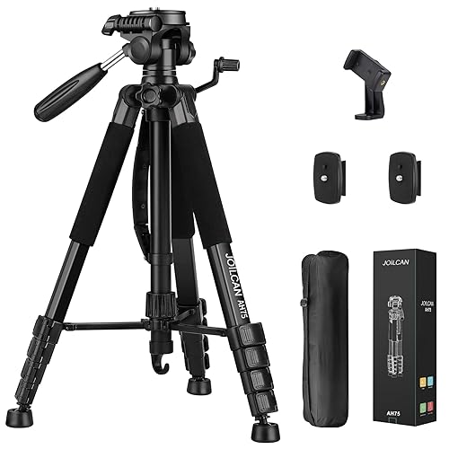 JOILCAN Tripod Camera Tripods, 74" Tripod for Camera Phone Video Recording, Heavy Duty Camera Tripod Stand, Professional Travel DSLR Tripods Compatible with Canon iPhone, Max Load 15 LB - 74" - Black