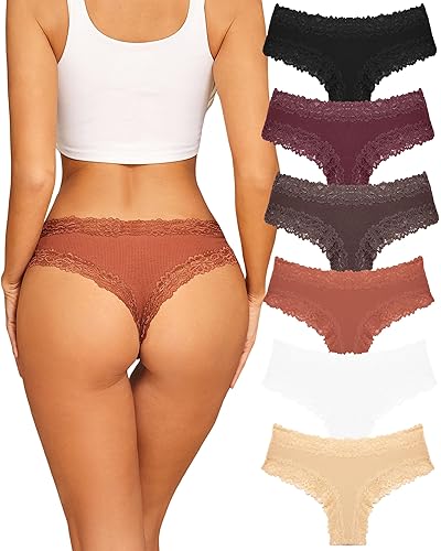 Sth Big Womens Cotton Underwear Sexy Lace Brazilian Panties Soft Breathable Cotton Bikini for Ladies 6 Pack - Color a - Medium