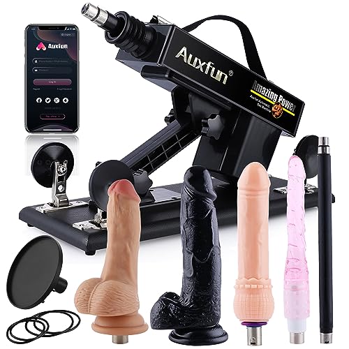 Sex Machine, AUXFUN Automatic Dildo Machine with Bluetooth App Control, 3XLR Connector with Dildo and Suction Cup Attachments, Adjustable Fucking Machine Thrusting for Males and Females - Black W App