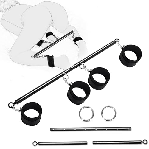 Adjustable Spreader Bar with Bondage Restraints - Sex Toys BDSM Fetish Sex Restraints with Handcuffs Ankle Cuffs Black, Expandable Restraint Bondage kit, Adult Sex Toys for Couples Play - Restraint Kit-black