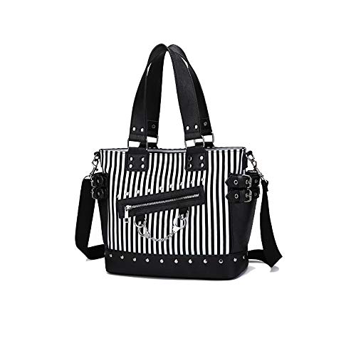 Women Fashion Rivet Handbag Purse Luminous Canvas Punk Tote with Shoulder Strap Crossbody Bag Large Capacity - Striped-luminous