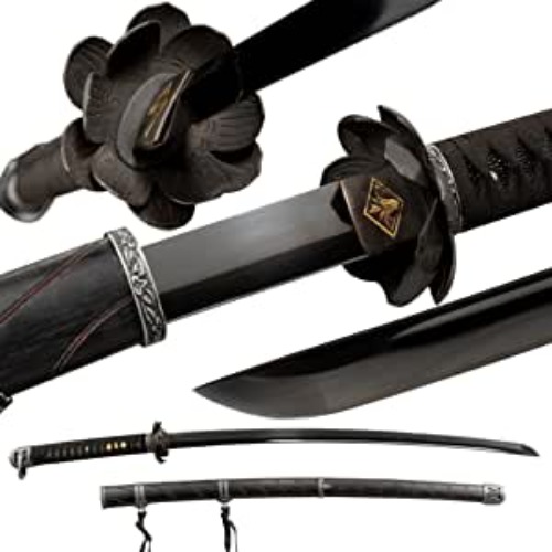 FengYu SWORD Sekiro: Shadows Die Twice Cosplay Handmade Black Blade Katana Sword Razor Sharp Real Japanese Samurai Sword 9260 Spring Steel Full Tang