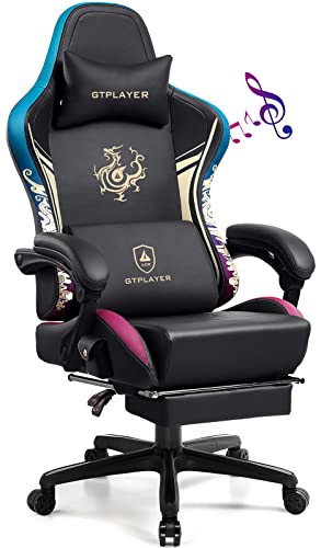 GTPLAYER Gaming Chair with Bluetooth Speakers and Footrest, Dragon Series Video Game Chair ，Heavy Duty Ergonomic Chair，Esports Gaming Chair，Computer Office Desk Chair Black - Black