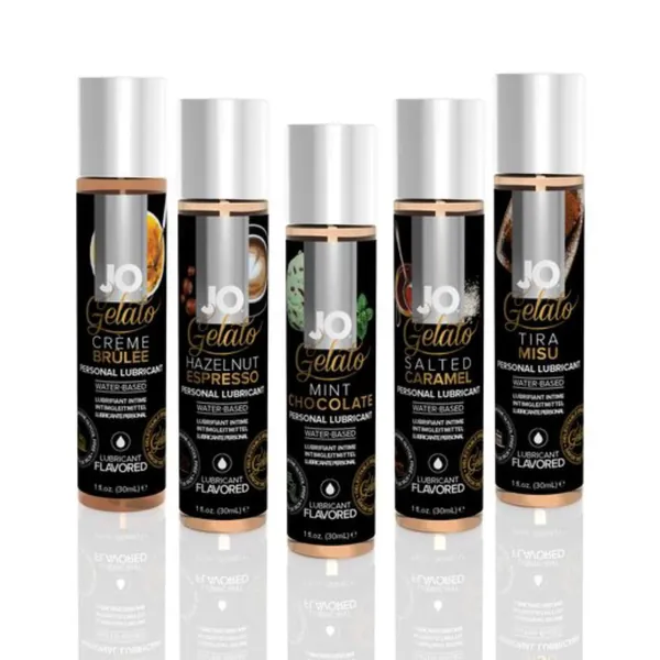 System Jo H2O Flavored Lubricant Collection - 5 Gelato Flavors - Creme Brulee, Hazelnut Espresso, Mint Chocolate, Salted Caramel, Tiramisu - 1oz Bottle of Each Flavor