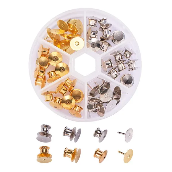 BENECREAT 60 STÜCKE Pins Verriegelung Rücken mit Tie Tacks Blank Pins Locking Verschluss Pin Keepers Rücken Ersatz mit Aufbewahrungskoffer für DIY Schmuck Machen-Golden & Platin