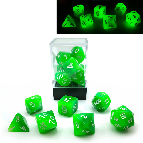 Bescon Gradient Glowing Polyhedral Dice 7pcs Set FOREST LIGHT, Gradual Luminous RPG Dice Set Glow in Dark, Novelty DND Game Dice d4 d6 d8 d10 d12 d20 d% in Brick Box