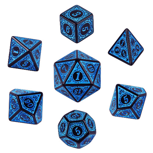 7Pcs Dungeon and Dragons Dice Set, Polyhedral & RPG Dobbelstenen, Polyhedral Dice, DND Dice Set voor Rollenspel Dice Games RPGs D4 D6 D8 D10 D12 D20 (blauw met zwarte rand)