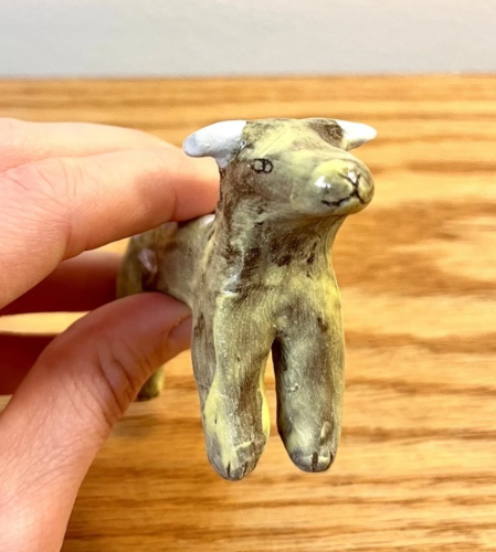 Small Handmade Yellow Brown Ceramic Animal Dog Creature