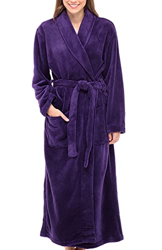 Alexander Del Rossa Women's Warm Fleece Winter Robe, Long Soft Plush Cozy Bathrobe - X-Small - Purple