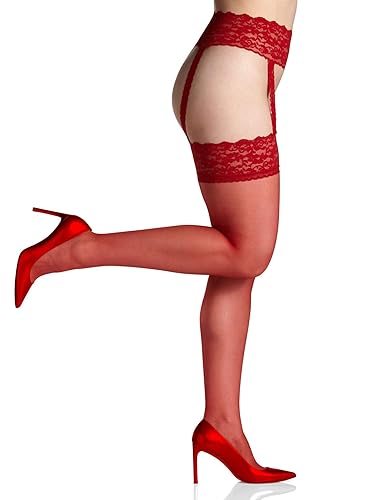 Berkshire Women's Sexyhose Lace Garter with Stocking - Sandalfoot 4909 - A-B - Red Lacquer