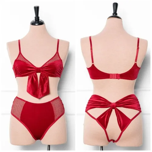 Velvet Bow Bralette & Panties