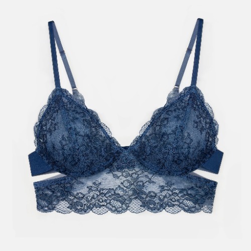 Wild Lace Long Line Bra Dark Denim Blue - S 32C/34B / Dark Denim Blue