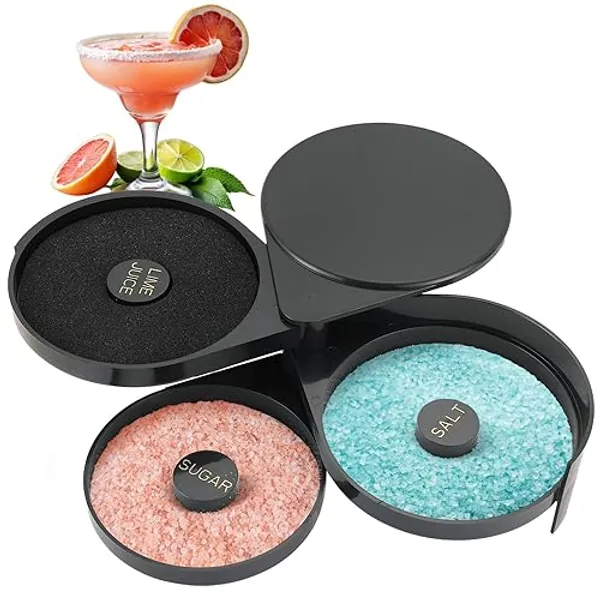 AMGSH 3-Tier Bar Glass Rimmer Bartender Tool with Sponge | Margarita Salt Rimmer Set,Salt Rimmer for Cocktails, 3-Tray Black Plastic Bar Accessories Bartending Supplies (1 Pack) - 1 Pack