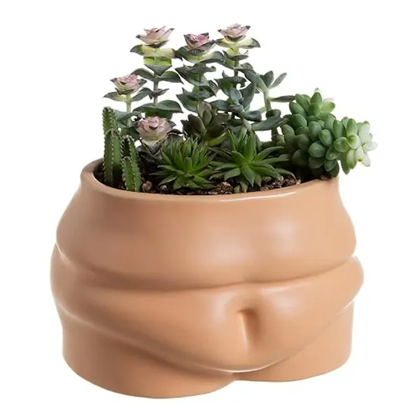 Misijuer Ceramic Pot Belly Planter - Body Form Flower Pot with Draniage Hole & Rubber Plugs for Indoor/Outdoor Plants - Modern Boho Decorative Planter for Home Decor -Plants not Included - Skin Color - Paunch