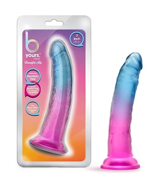Blush Novelties B Yours Beautiful Sky - 7 Inch Length 1.5 Inches Width Realistic Feel Dildo - Sturdy Suction Cup Base and Harness Compatible - Gradient Design - Perfect for Beginners - Sex Toy - Sunset