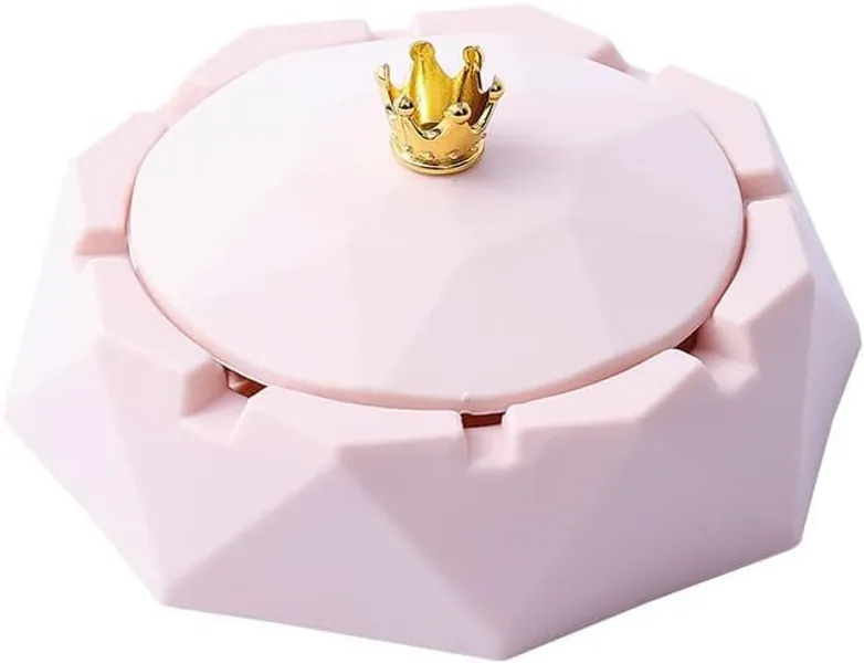 Pink Crown Stainless Steel Ashtray with Lids, Cigarettes Ashtray for Indoor or Outdoor Use, Windproof, Ash Holder for Smokers, Desktop Smoking-Ash Tray for Home, Office Decoration,