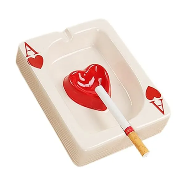Creative Ceramic Cigarette Ashtray Tabletop Portable Modern Ashtrays Poker A Cigar Ashtray for Outdoor Indoor Desktop Smoking AshTray for Home office Fashion Decoration Handmade Gift for Men Women-Red - Poker A(Red Heart)
