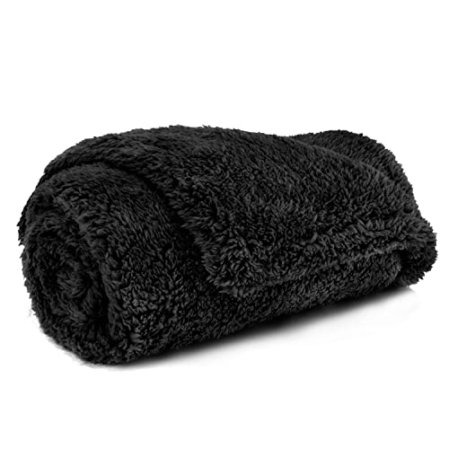 PetAmi Fluffy Waterproof Dog Blanket for Small Medium Dogs, Soft Warm Pet Sherpa Throw Pee Proof Couch Cover, Reversible Cat Puppy Bed Blanket Sofa Protector, Plush Washable Pad (Black, 29x40) - Black - Medium (29x40)