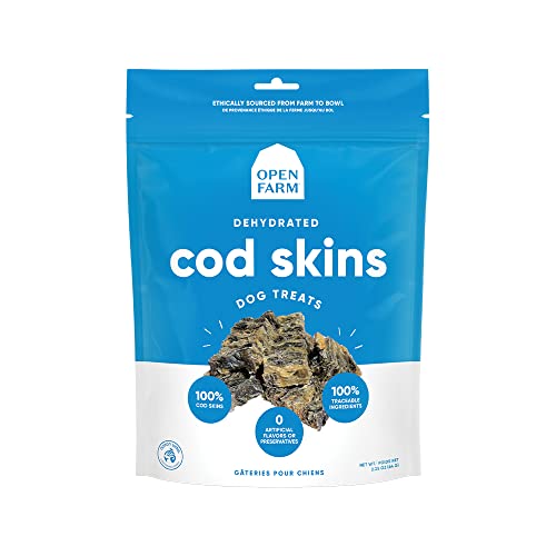 Open Farm Dehydrated Cod Skin Grain-Free Dog Treats, One-Ingredient Gently Cooked Pacific Fish Recipe with No Artificial Flavors or Preservatives, 2.25 oz - Seafood