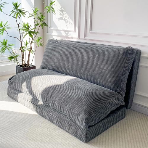 MAXYOYO Bean Bag Bed Folding Sofa Bed Floor Mattress for Adults, Extra Thick and Long Floor Sofa with Corded Washable Cover, Dark Grey, 30x95 Inch - Single 30x95 Inch - Dark Grey