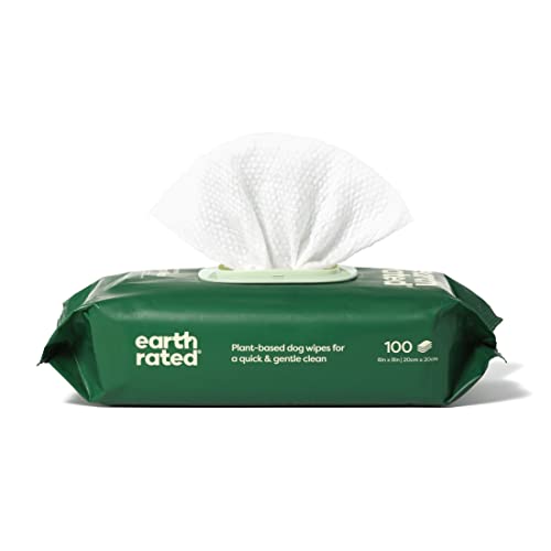 Earth Rated Plant Based Dog Wipes - Cleaning and Odor-Controlling Grooming Wipes for Paws, Body, and Butt - Perfect for Puppy and Adult Dogs - Unscented - 100 Count - 100 Count (Pack of 1) - Unscented