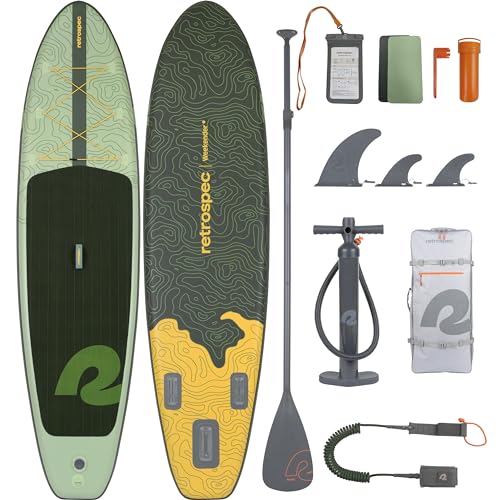 Retrospec Weekender Inflatable Stand Up Paddle Board Includes Paddle, Pump, and Accessories 10’6” Lightweight iSUP, Puncture Resistant Inflatable Paddle Board for Adults - Wild Spruce