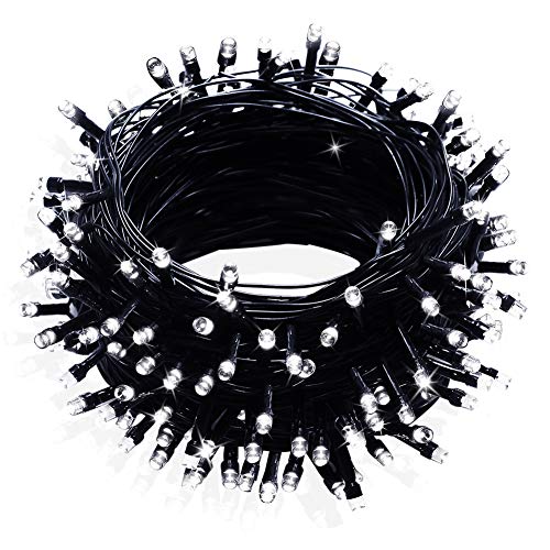 Fairy Lights Outdoor String Lights 33ft 100 LED with Memory Modes Controller, Extendable Christmas Lights Decorations for Wedding, Christmas, Valentine, Patio, Indoor Outdoor (Black Wire - White) - White Brightness (Black Wire)