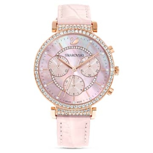 Montre Passage Chrono, Fabriqué en Suisse, Bracelet en cuir, Roses, Finition or rose