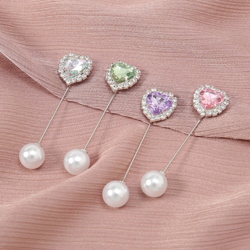 4pcs/set Vintage Pearl Crystal Lapel Pins Women Brooch Simple  Heart Shaped Brooches Pins Hijab Muslim Coat Scarf Pin Jewelry