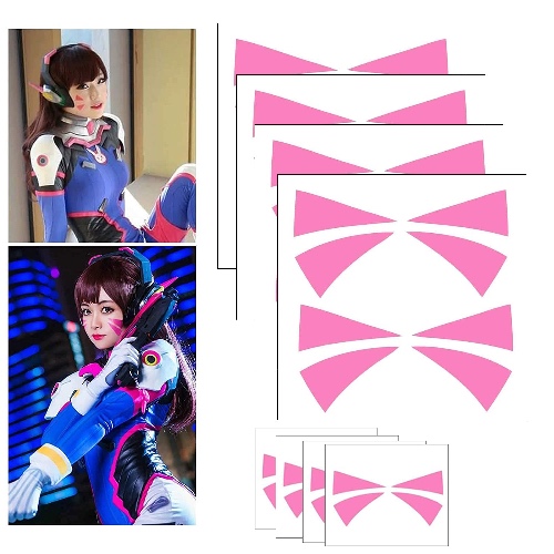 Cosplay Face Temporary Tattoos, 12 Tattoos Overwatch DVa Face Tattoo Stickers 2 Sizes - Pink