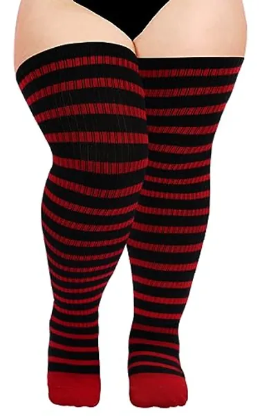 Moon Wood Plus Size Thigh High Socks for Women Knit Cotton Extra Long Halloween Over the Knee High Socks Leg Warmers