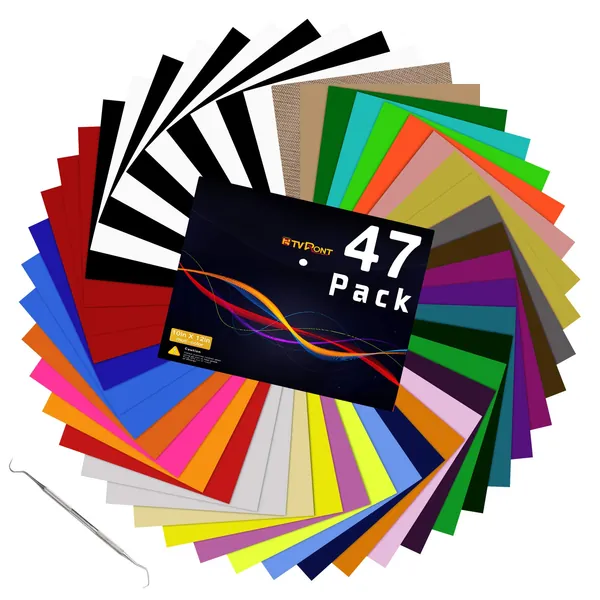 HTV Heat Transfer Vinyl Bundle: 47 Pack 12" x 10" Iron on Vinyl for T-Shirt, 33 Assorted Colors with HTV Accessories Tweezers for Cricut, Silhouette Cameo or Heat Press Machine