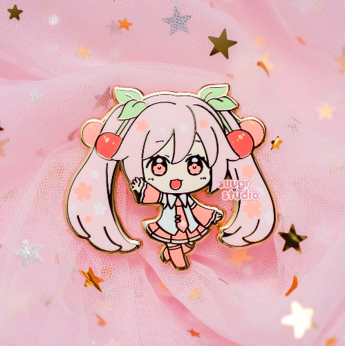 Virtual Vocalist Sakura Miku Hard Enamel Pin - Cherry Pink / [A Grade] / Simple Rubber Back
