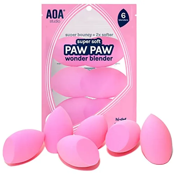 AOA Studio Collection Makeup Sponge Set Makeup Blender Latex Free and High-definition Super Soft Set of 6 Makeup Blender For Powder Cream and Liquid, Beauty Cosmetic Beveled Shape (Pink)