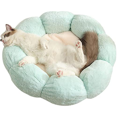 Plush Pet Bed Warm Calming Donut Cat and Dog Bed Pet Cushion Bed Anti-Anxiety Dog Bed Flower Shape Cat Bed Green Pink L - Medium Pink White