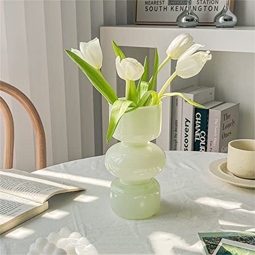 JSPYFITS Glass Hydroponic Flower Vase, 7 Inches Colored Glass Bubble Vase for Flower, Three-Layer Glass Funky Vase for Home/Office/Weddings/Party Table Flower Decor (Milky Green) - Milky Green - Three-Layer
