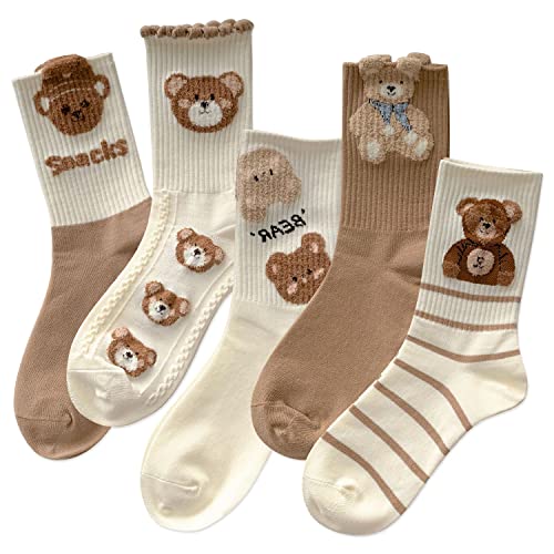 IIG 3-6 Pairs Womens Cute Animal Patterned Funny Novelty Cotton Crew Socks - Cute Bear 3 - 5 Pairs