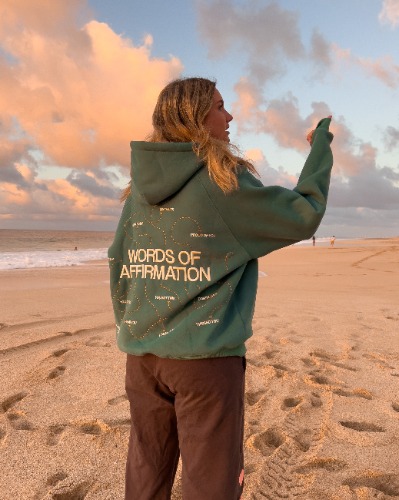 "Words of Affirmation" Oversized Lux Hoodie in Green (+ SHIPPING)