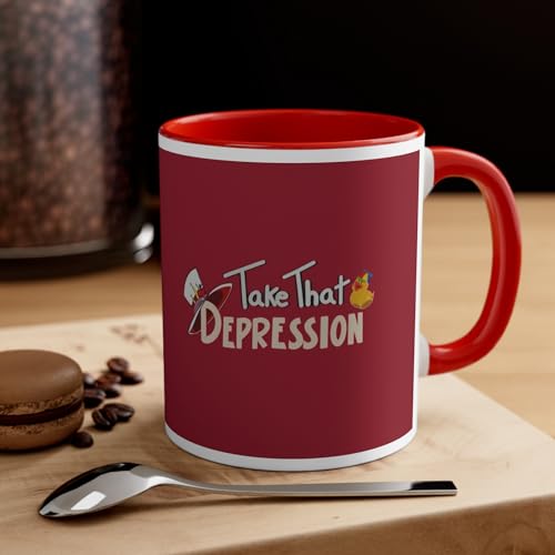 Rarasi TAKE THAT DEPRESSION Mug, Hazbin Hotel, Lucifer Morningstar, Ducks, Supreme King of Hell, Lucifer Magne, Charlie Magne, King of Hell, Coffee Mug