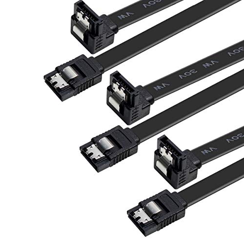 BENFEI SATA Cable III, 3 Pack SATA Cable III 6Gbps 90 Degree Right Angle with Locking Latch 18 Inch for SATA HDD, SSD, CD Driver, CD Writer - Black - 3 Pack - 180-90 degree - Black
